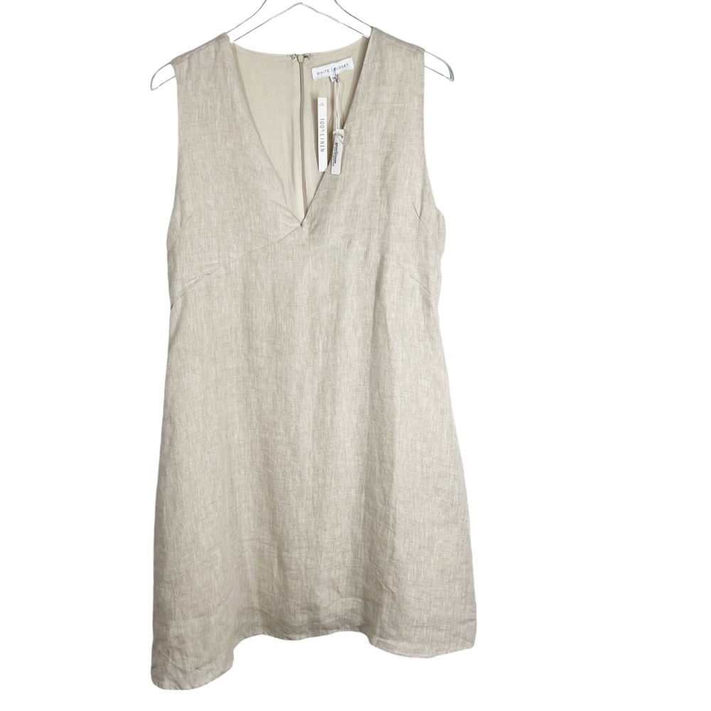 WHITE CLOSET Linen V-Neck Shift dress in Ivory Fully Lined Plus Size 14